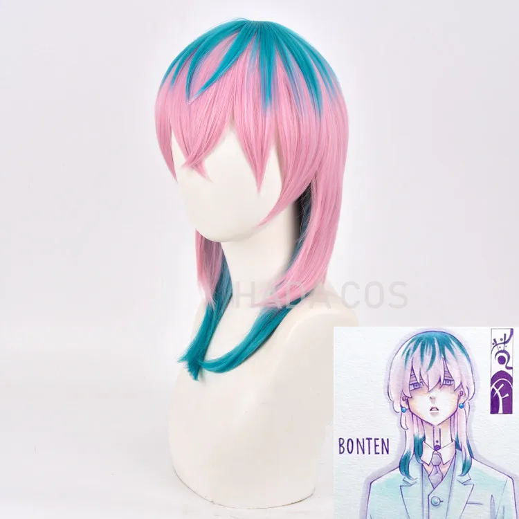 

Anime Tokyo Revengers Cosplay Rindo Haitani Cosplay Wig Pink Mixed Blue Heat Resistant Synthetic Party Hair Free Wig Cap