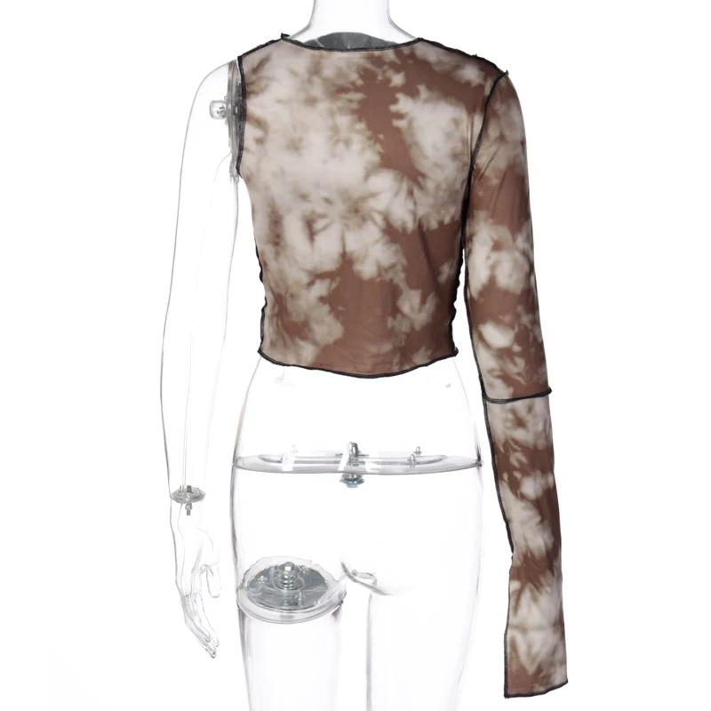 

Hugcitar 2021 single sleeve patchwork cut out sexy crop top autumn winter women fashion streetwear outfits y2k tshirts