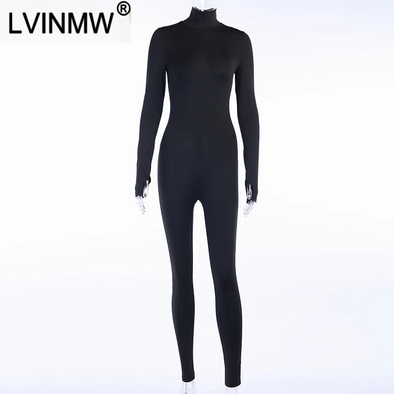 LVINWM сексуальный однотонный Облегающий комбинезон с высоким воротом и длинным