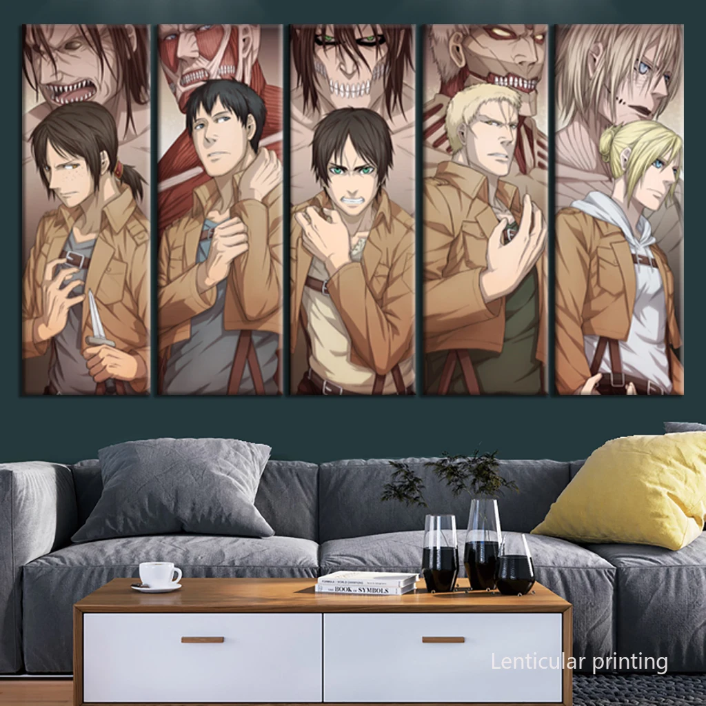 

5pcs Animation Character Attack on Titan Shifters Anime Poster Oil Painting Canvas Wall Sticker Fancy Birthday Gift Room Decor