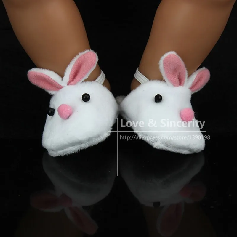 

Cute Rabbit Slippers Reborn Baby Doll Accessories 18-inch Doll Plush Slippers Fashion Shoes Doll Accessories