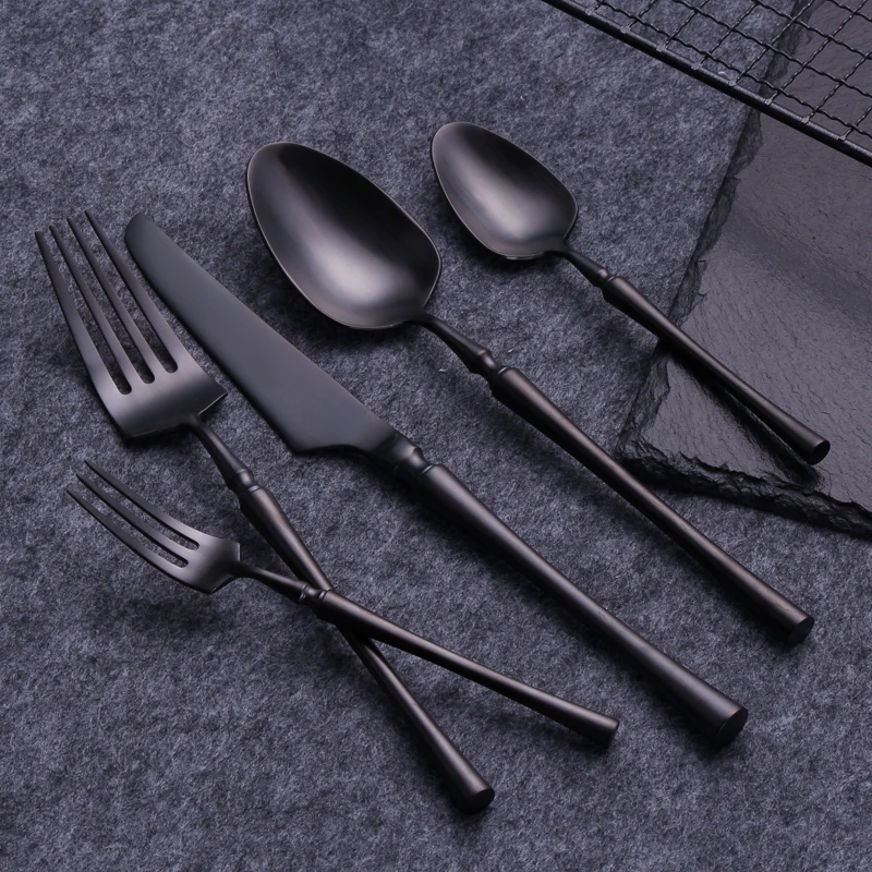 

High Quality Black Tableware Set Restaurant Cutlery Set Knife Fork Tea Spoon 304 Stainless Steel Kitchen Utensils Dinnerware Set