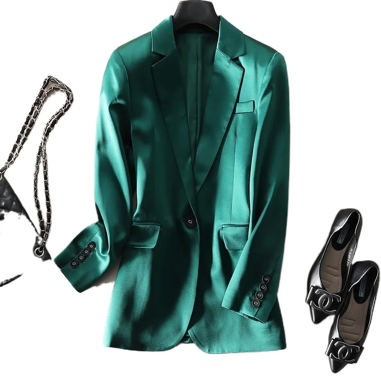 

Пиджак Весенний костюм женский темпераментный высококачественный Ацетатный атласный приталенный с одним нажатием