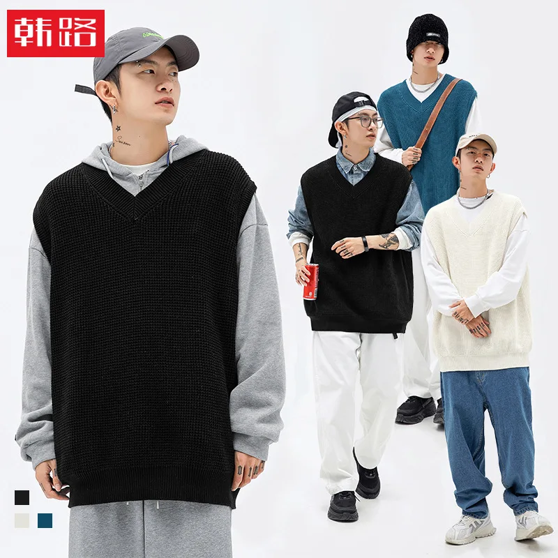 

Hanlu Japanese Style Men's Clothing 2022 Autumn and Winter New Vest Sweater Loose Pure Color All-Matching Vest Sweater Men