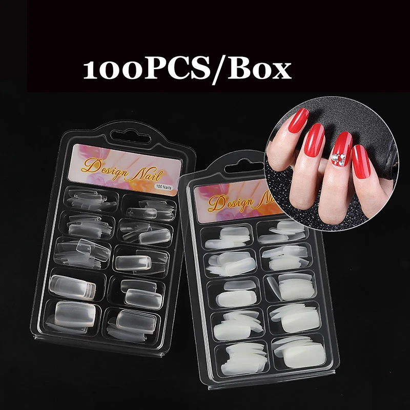 

100pcs Poly Nail Gel Full Cover Nail Forms Acrylic False Fake Nails Quick Building Mold Tips Dual Forms Nail Finger Extension