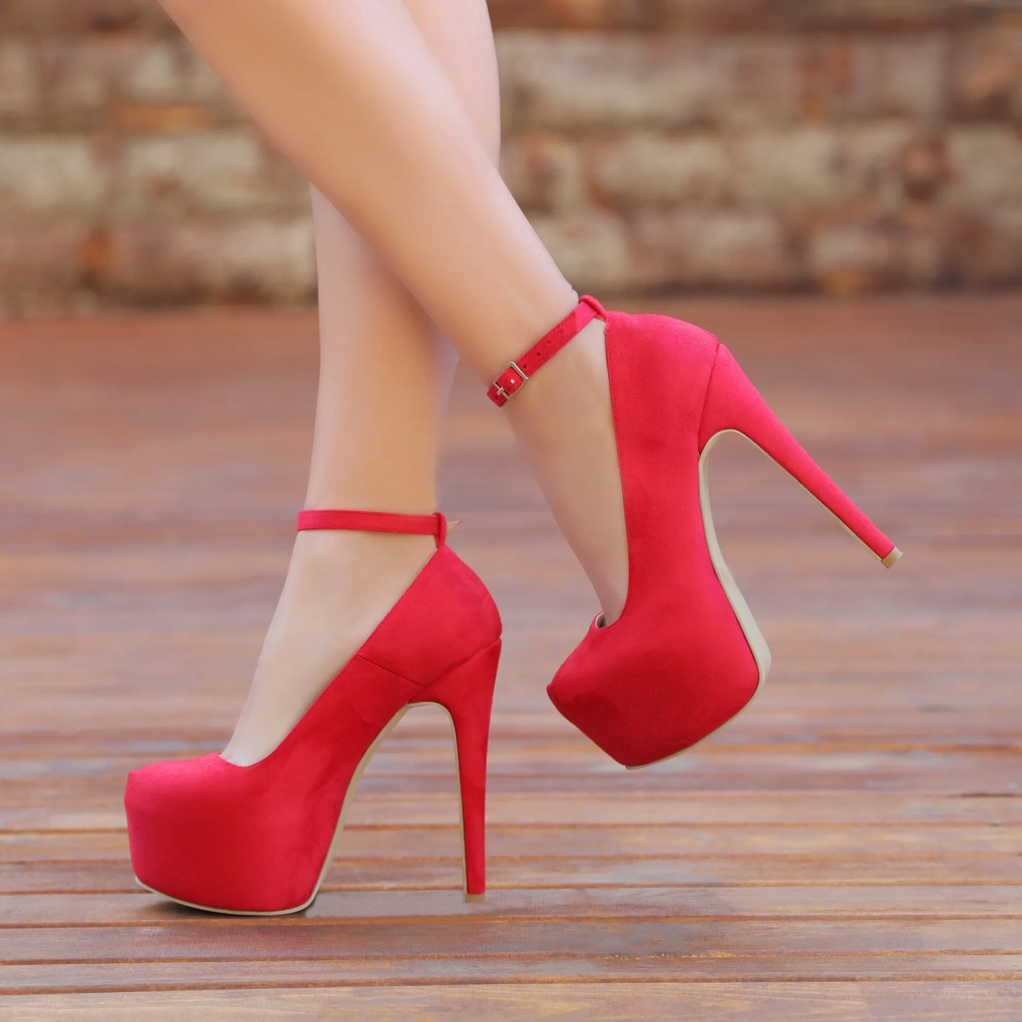 

Mst-030 Red Suede 14 cm High-heeled women's prom wedding party lady platform bridal shoes party pump 35-40