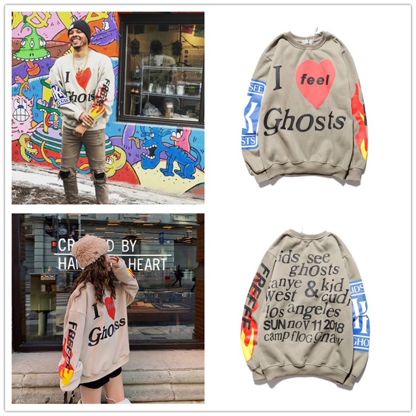 

Толстовка с капюшоном Kanye West CUDI KID SEE GHOST 2021FW для мужчин и женщин, мужские пуловеры с надписью из пенопласта в стиле хип-хоп, свободные свитшоты...