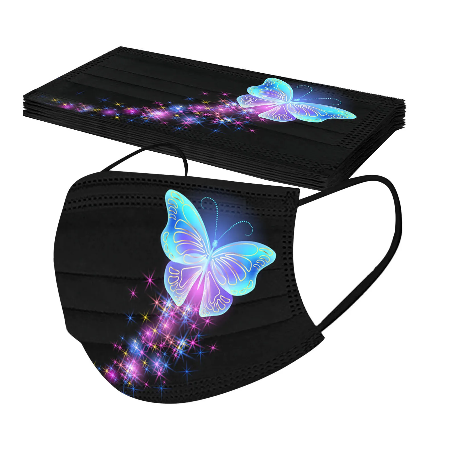 

10-100pcs Anti-pollution Pm2.5 Face Mask Adult Butterfly Printed Disposable Masks Breathable 3 Layers Mouth Mask Mascarillas