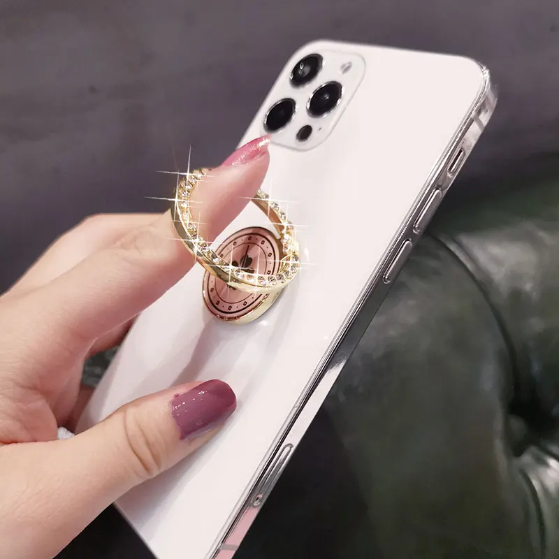Four-leaf clover with diamonds Phone Finger Ring Holder For iPhone X 11 12 Pro Redmi Samsung Grip Rotation Cellphone Stand Mount | Мобильные