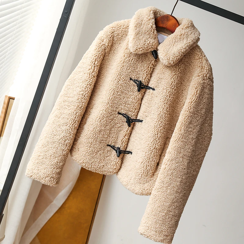 Женская утепленная куртка из овечьей шерсти повседневная Короткая свободная