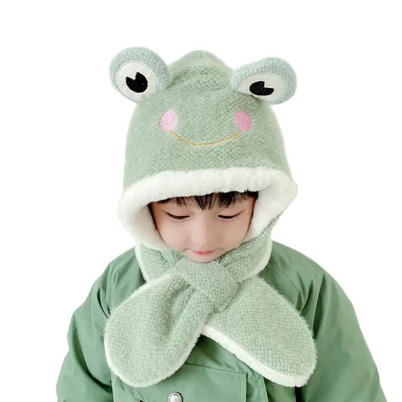 

Doitbest Cartoon Cute Frog Children Winter Hats Beanies Set Kids Child Knitted Fur Hat Scarf One-piece Boys Girls Earflap Caps