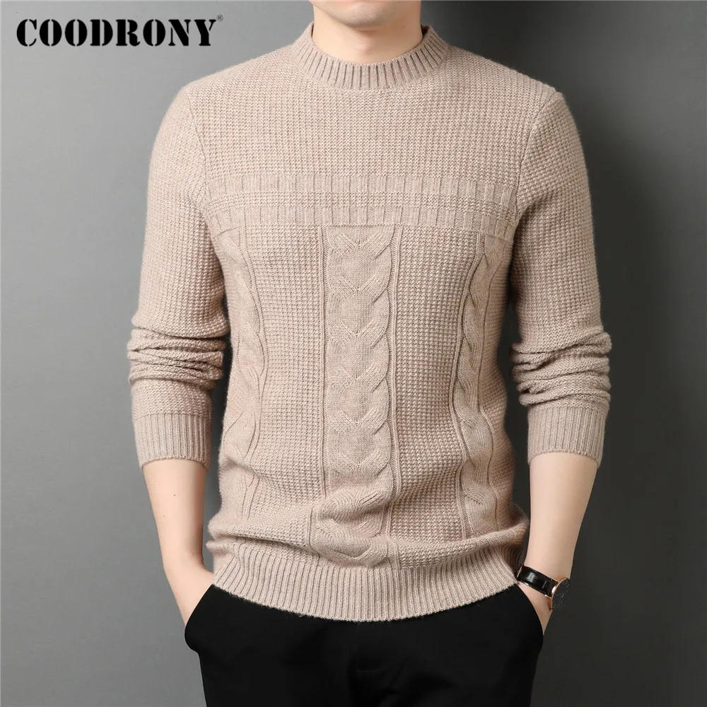 

COODRONY бренд осень зима новое поступление Однотонный свитер с круглым вырезом мягкий вязаный толстый теплая хлопковая Шерсть пуловер мужско...