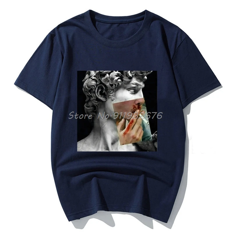 Футболка с изображением Давида Микеланджело и дыма Высококачественная