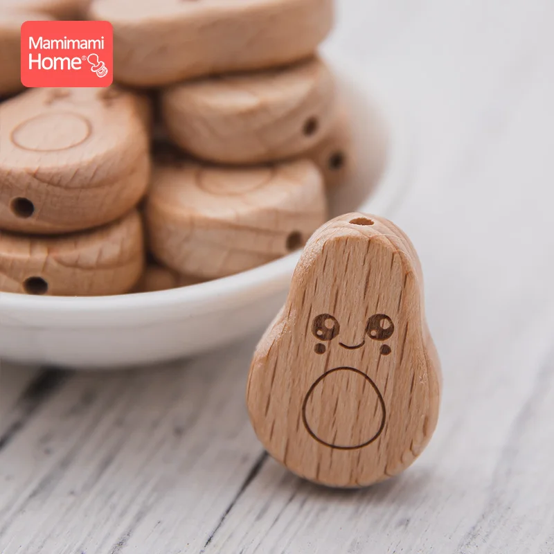 

10Pc Wooden Beads Baby Teether Beech Avocado Bead DIY Teething Pacifier Chain Necklace BPA Free Wood Baby Accessories Nurse Gift