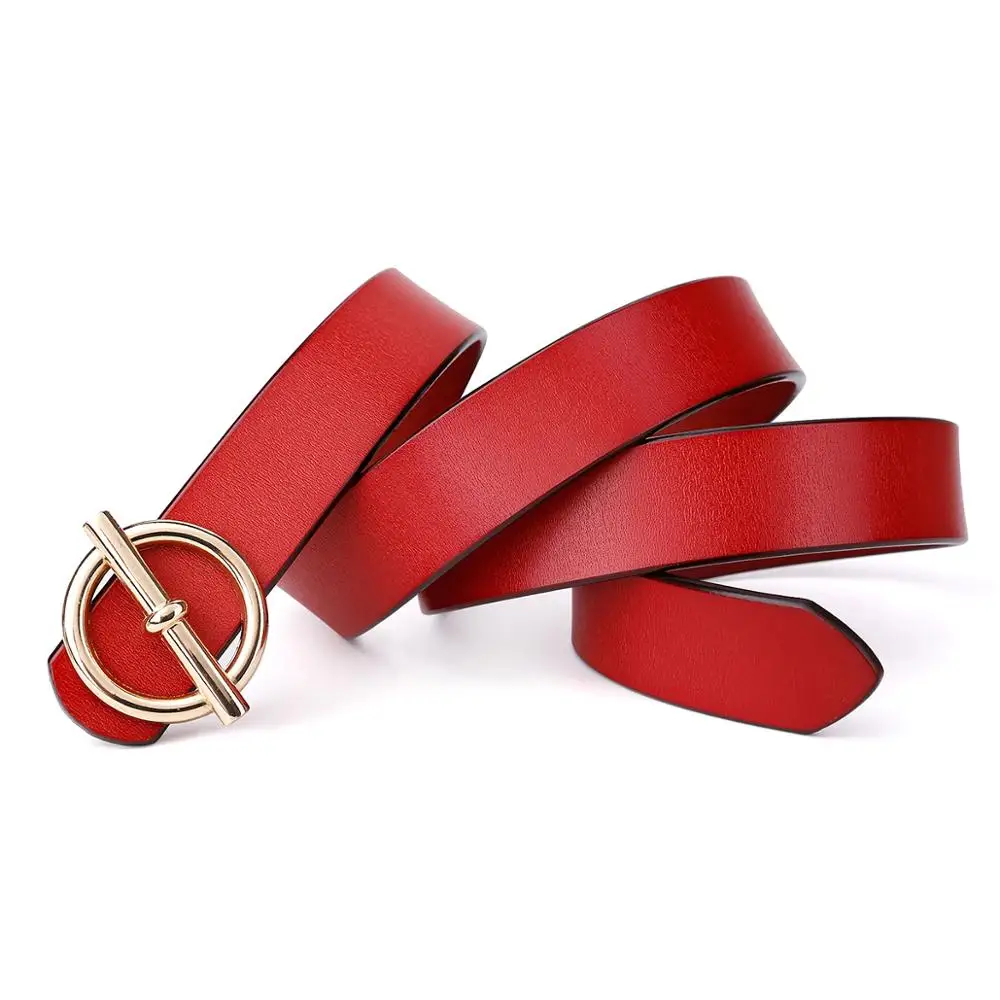 Snake Skin Print Belts Women Gold Round Buckle Waistband Leather Belt Women Dress Jeans Belt