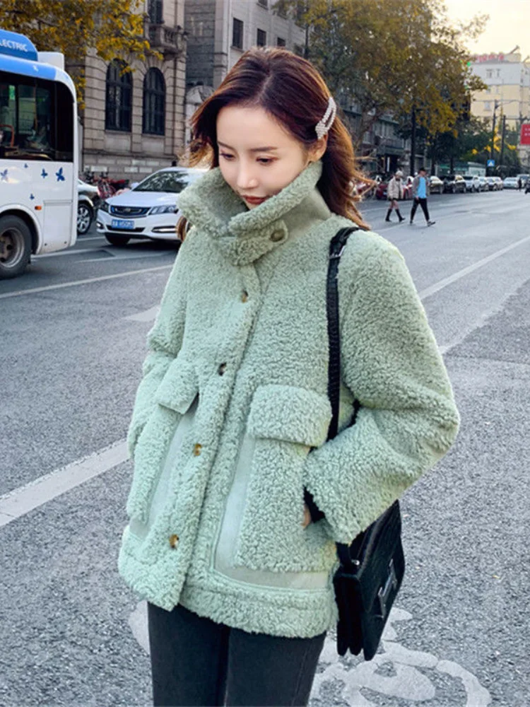 

Korean Fashion Thick Wool Cashmere Coat Wool Fur Coat Stand-Up Collar Mori Female Lamb Wool Coat Female Winter College Style