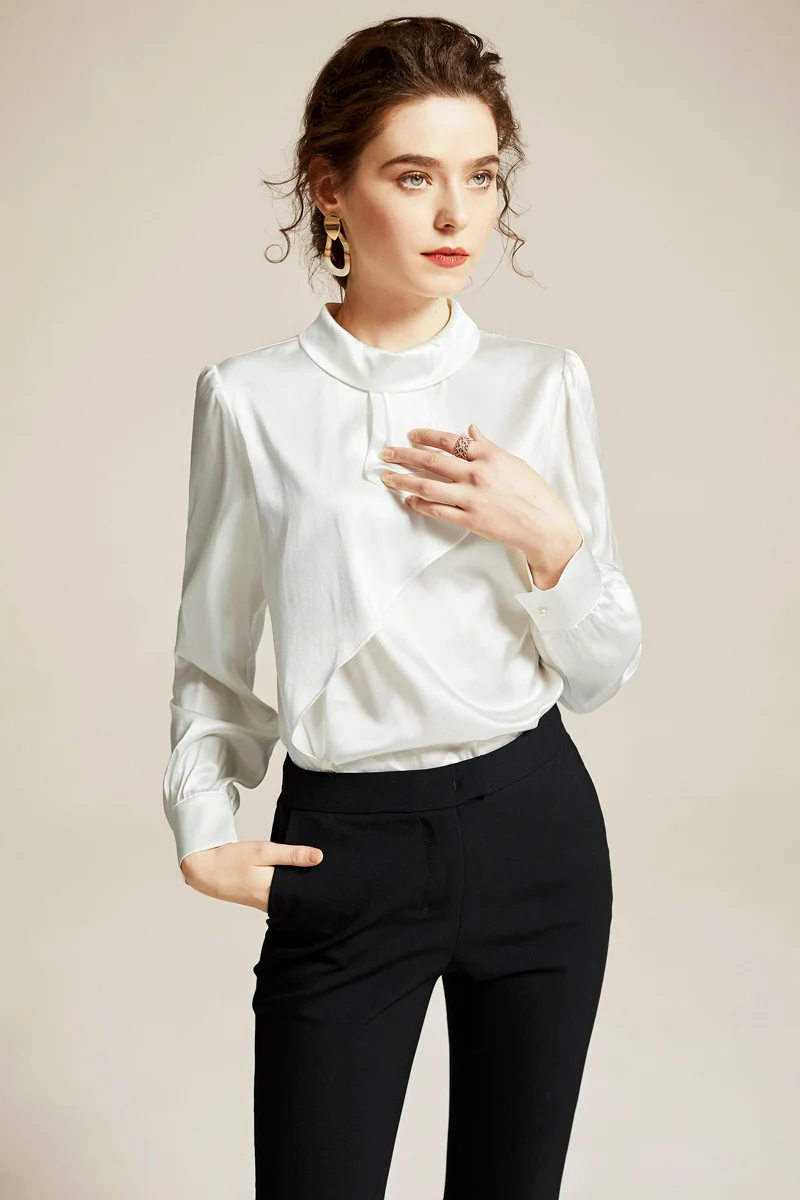 Женская модельная рубашка из 100% чистого шелка Элегантная модная блузка с