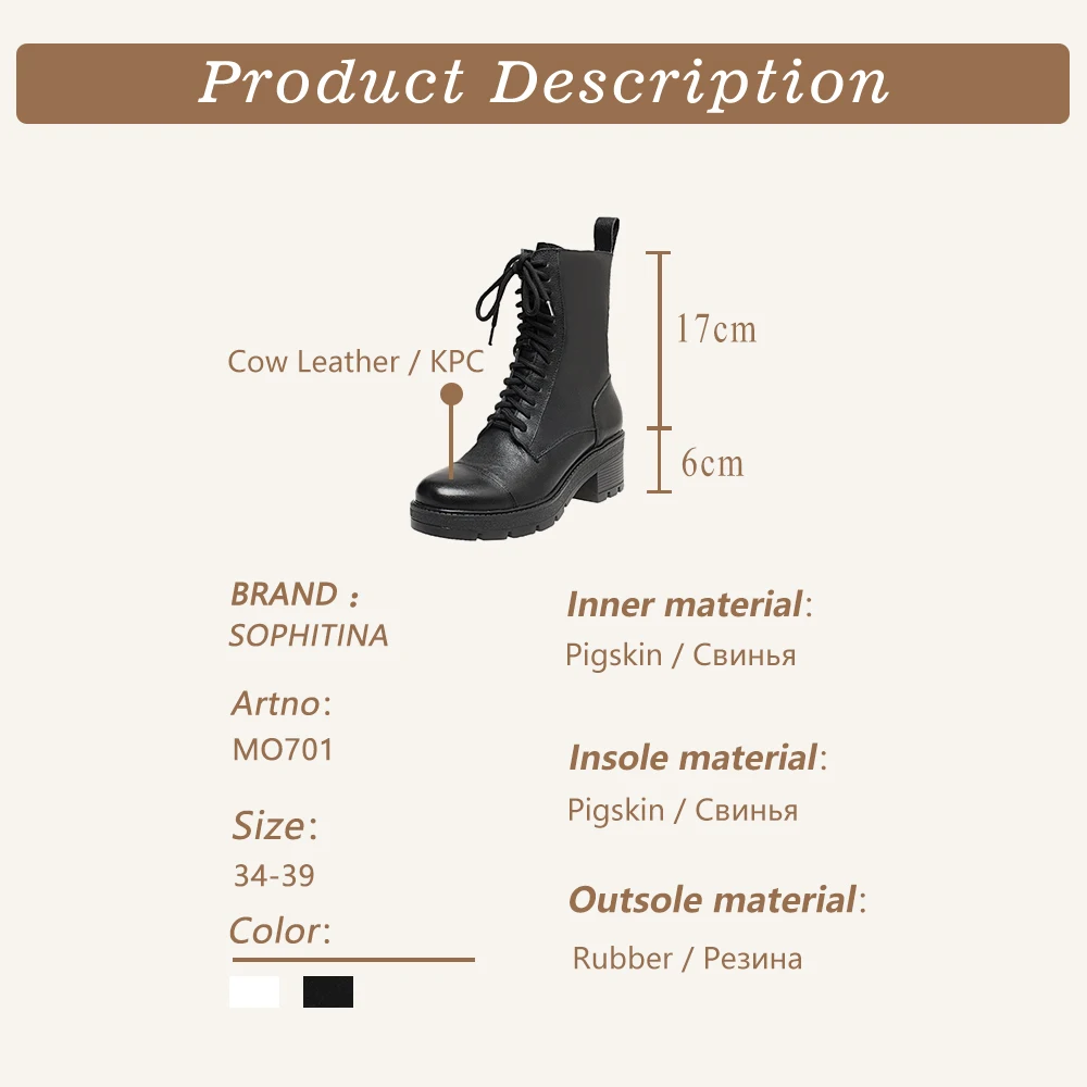 

SOPHITINA Women Boots Fashion Comfortable High Quality Handmade Mid-Calf Boots Autumn Winter Zipper Lace-Up Shoes Women MO701
