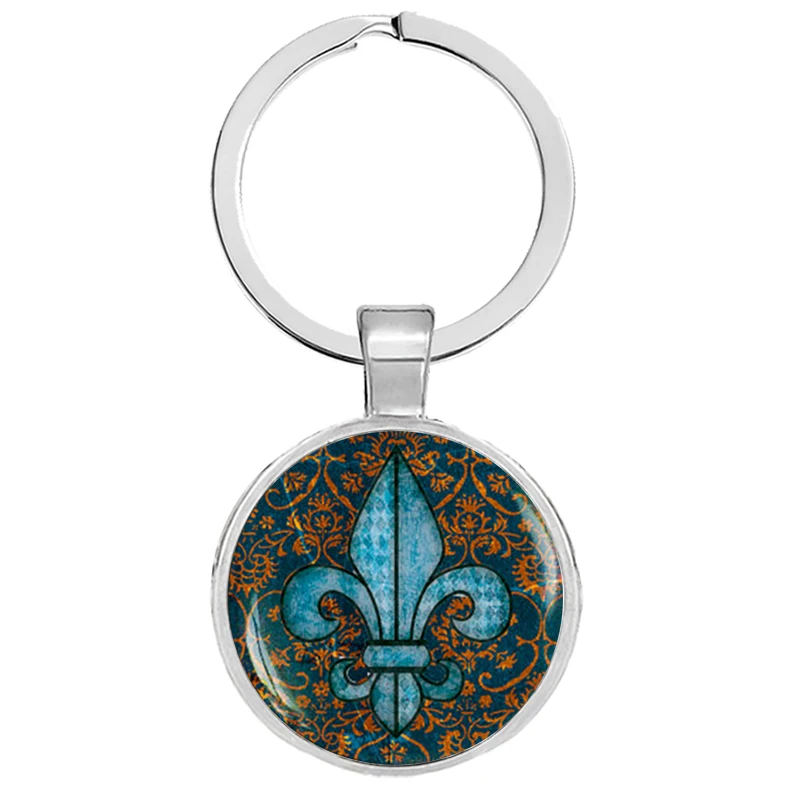 Арт стекло цветок лилии брелки Винтаж Флер де Лис брелоки кабошон купол