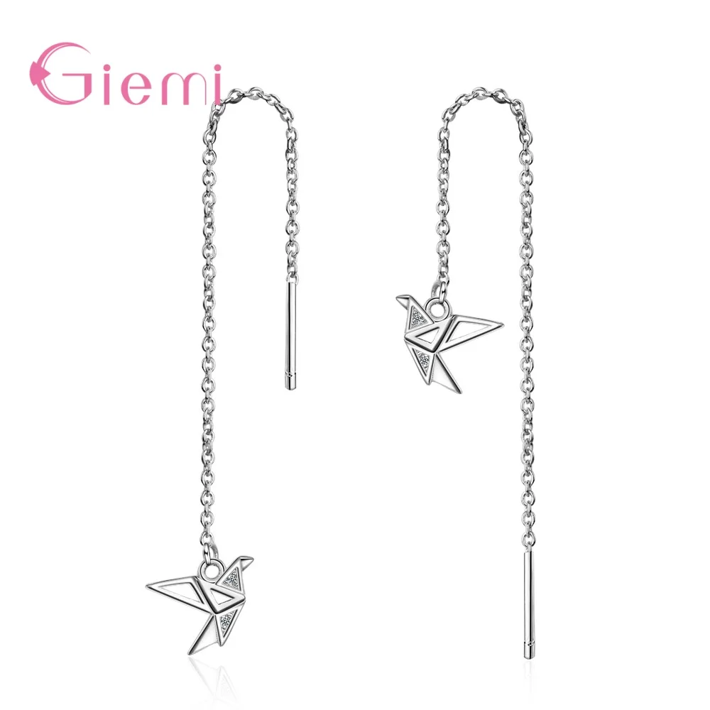 

925 Sterling Silver Thousand Paper Crane Drop Earrings for Women Girl Crystal Jewelry Fashion Long Dangle Earring Jewellery