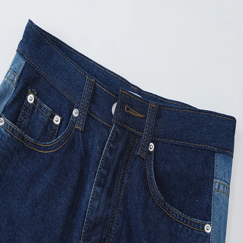 

Women Jeans 2021 Spring Streetwear Fashion High Waist Straight Jeans Pants Color Contrast Casual Femme Baggy Denim Trouser