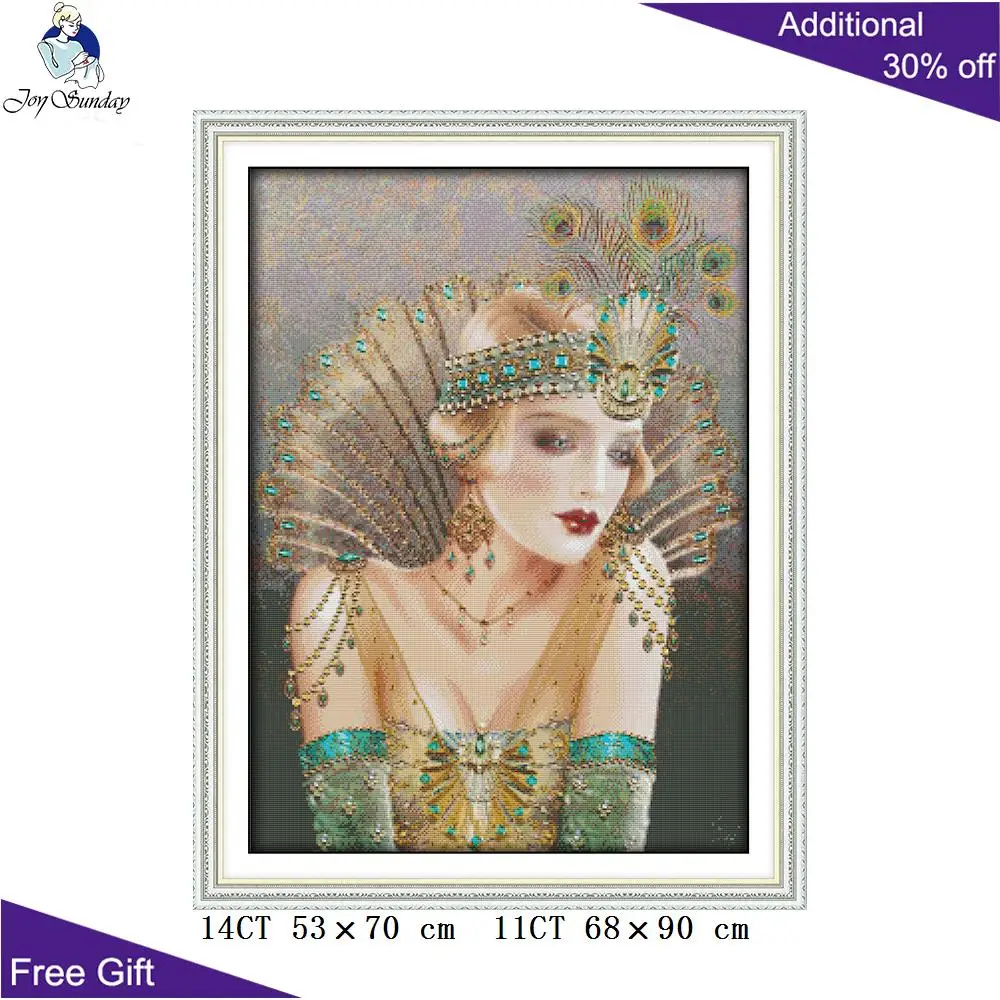 

Joy Sunday Peacock Queen Embroidery R536 14CT 11CT Counted and Stamped Home Decor The Queen Of The Peacock Cross Stitch kits