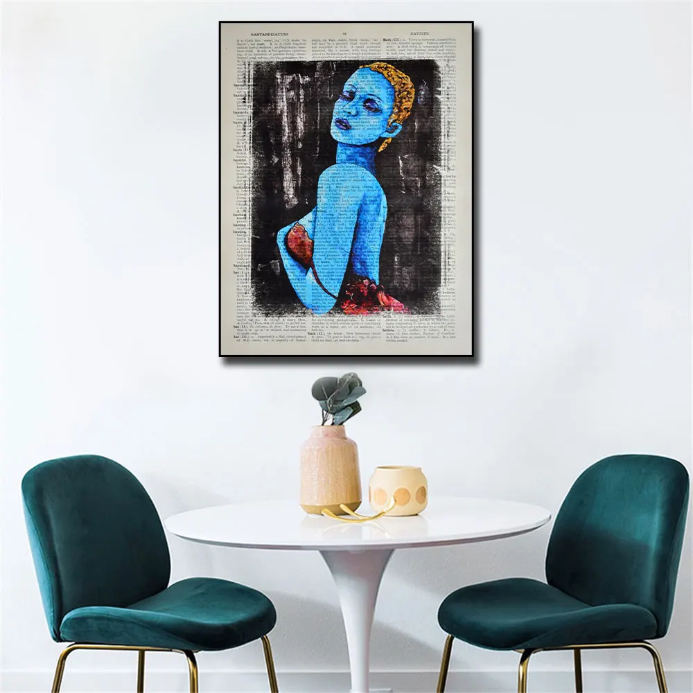 Абстрактный граффити синяя девушка искусство на литературном плакате Печать