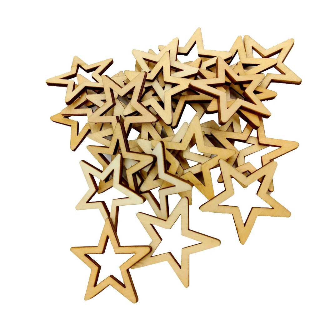 

25 Pcs Unfinished Hollow Star Shape Wooden Embellishments Tags 30/40/50mm DIY Craft for Wedding Event Party Decor Favor Supply