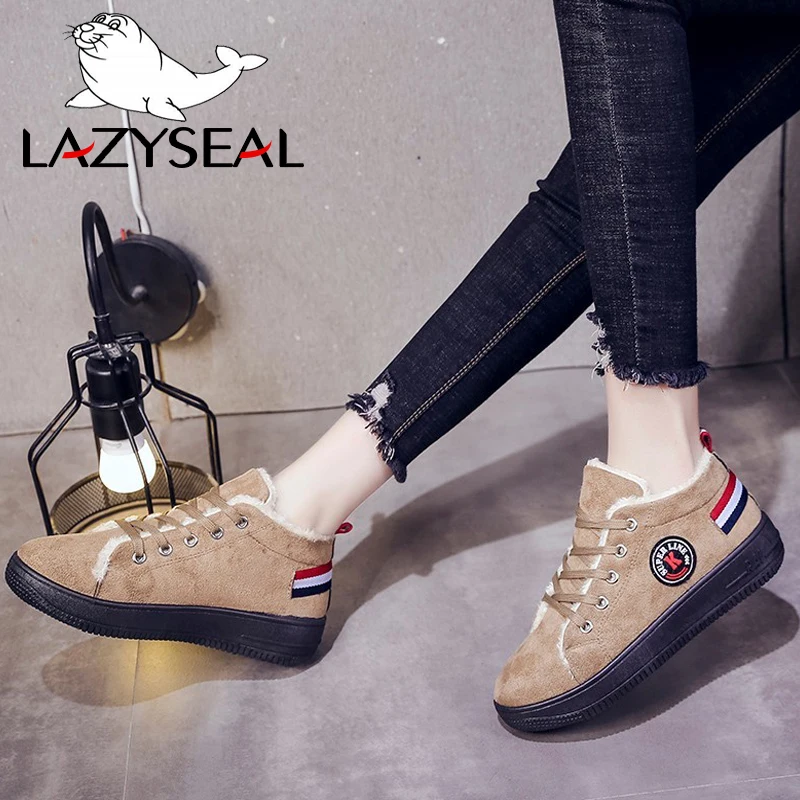 Женские зимние ботинки LazySeal Plulsh коллекция 2019 года модные на шнуровке из