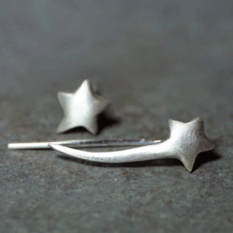 Женские серьги из серебра 925 пробы длинные серьги-метеориты со звездами клипса