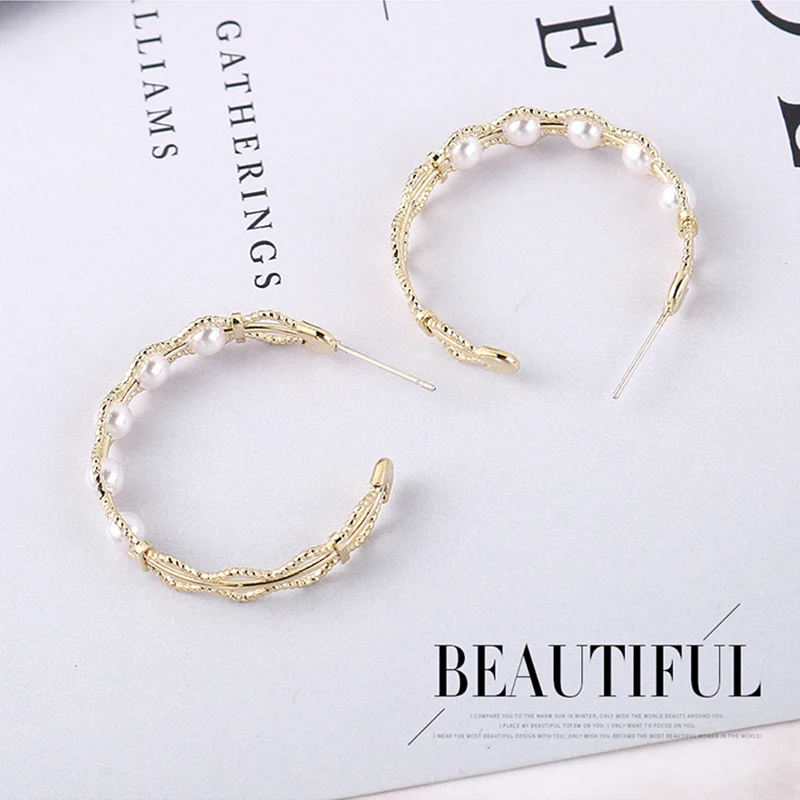 В Корейском стиле модная жемчужная серьги S925 стерлингового серебра иглы Кафф