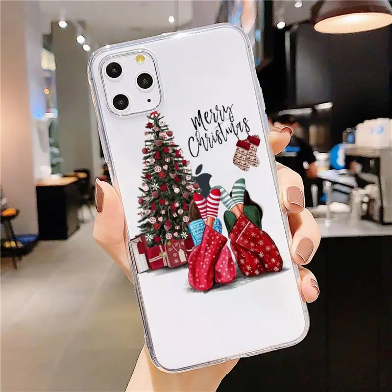 

Merry Christmas Brown Hair Girl Phone Case Transparent soft For iphone 5 5s 5c se 6 6s 7 8 11 12 plus mini x xs xr pro max