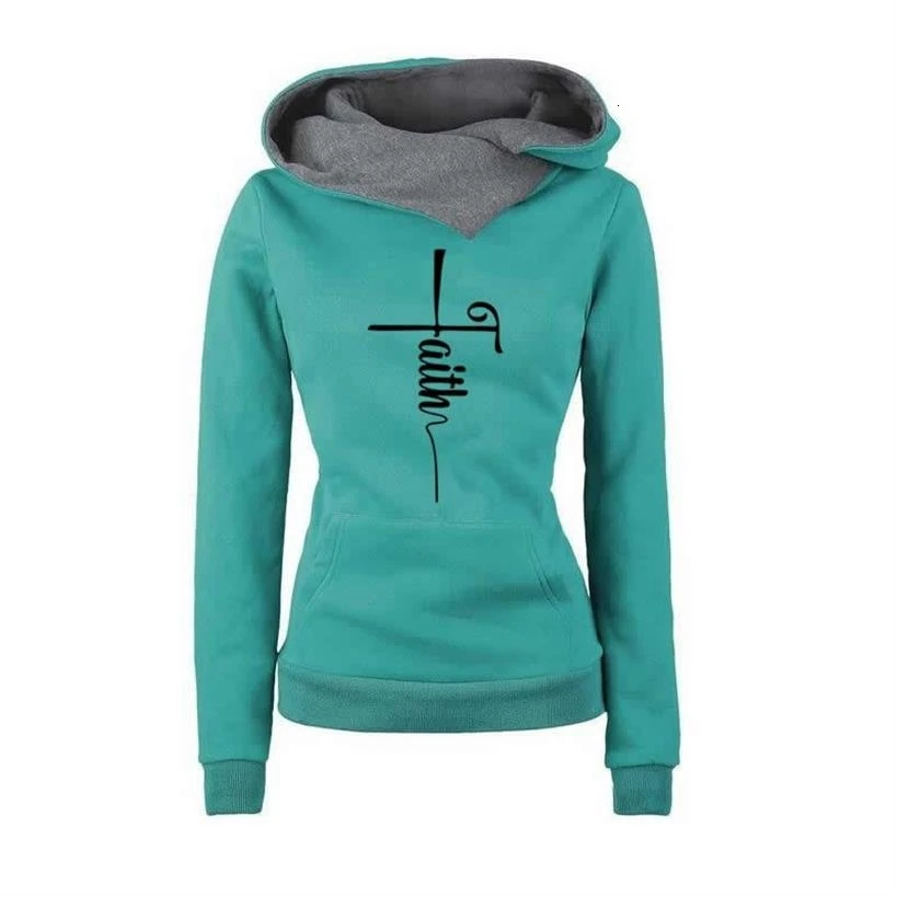 

Lapel Hooded Jesus Bible Faith Letters Print Cotton Hoodies For Women Sweatshirt Femmes Tops Casual Loose Clothings Plus Size