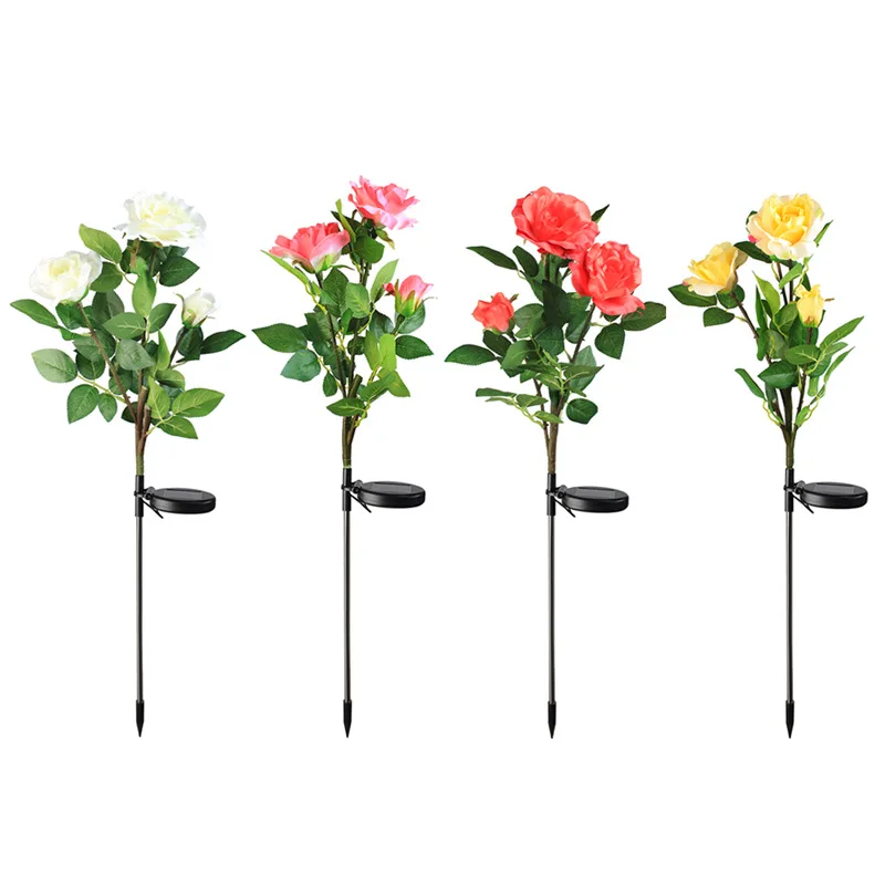 

Outdoor Solar Energy Led Rose Lamp 3-head Ground Inserted Simulation Flower Waterproof Decorative Lawn Garden Light Flowe