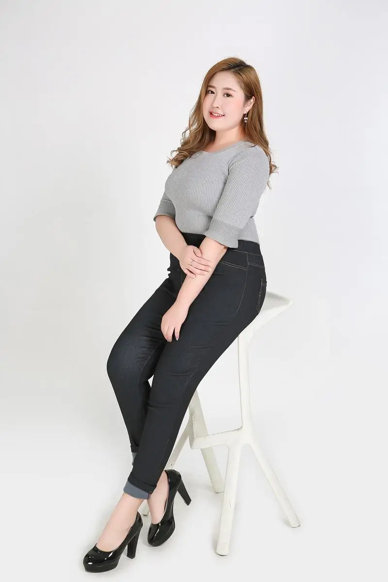 2XL-9XL, джинсы большого размера, осень размера плюс, Стрейчевые женские джинсовые штаны с высокой талией, женские 6XL 7XL, большой размер, узкие джинсовые брюки