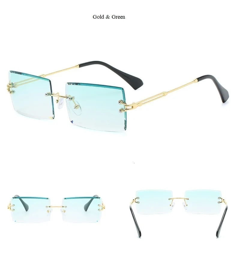 Cutting Frameless Small Square Sunglasses Men Women Luxury Brand Narrow Sun Glasses Female Gradient Eyewear Black Brown Shades