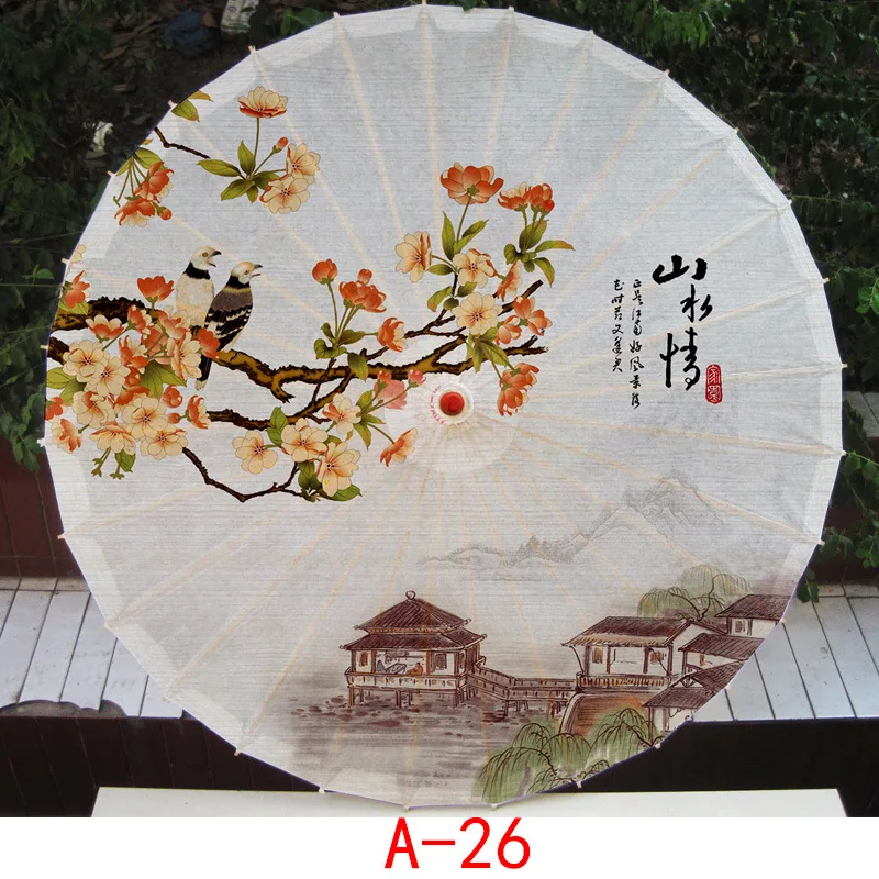 

Vintage Chinese Silk Umbrella Painting Printed Parasol Photograph Dancing Show Props Home Decoration