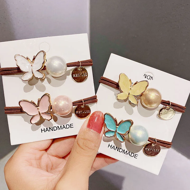 Резинки для волос женские милые эластичные цветные заколки бабочки из сплава