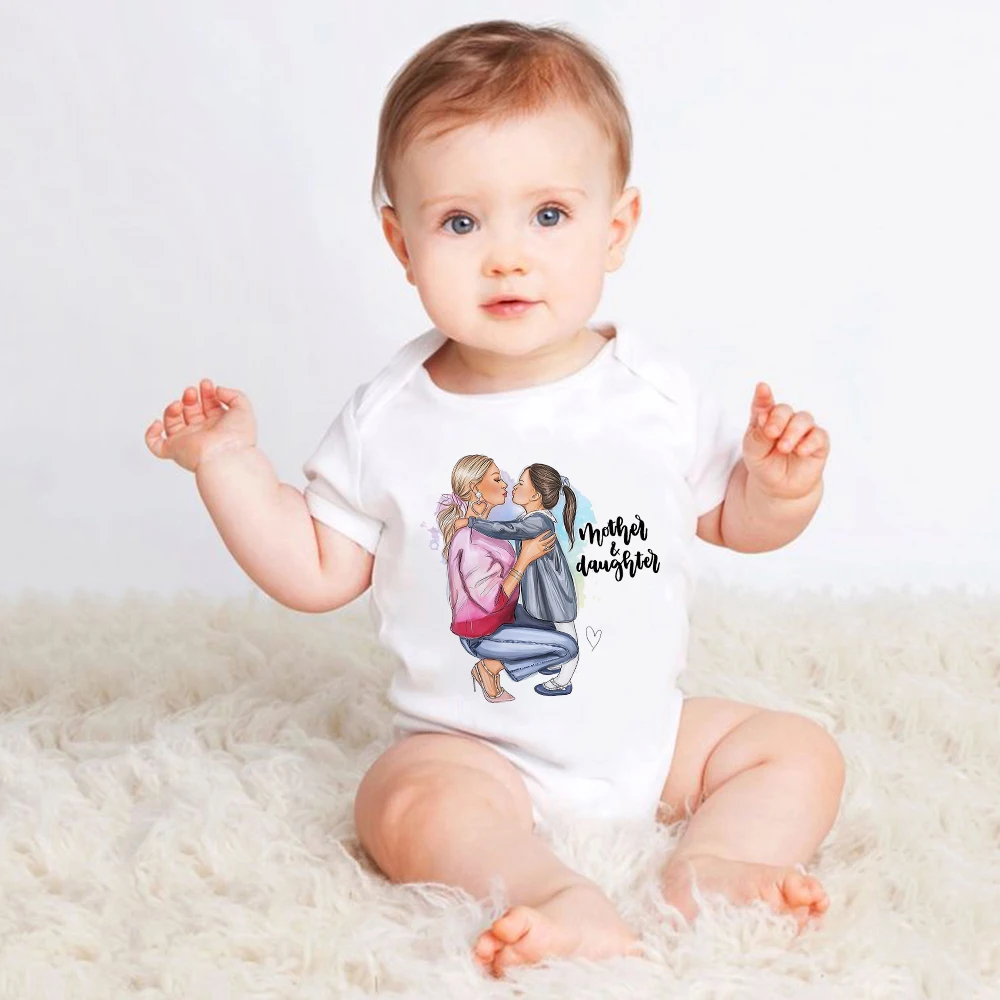 

Mother and Daughter Printed Soft Aesthetic Baby Girls Korean Clothes Super Mom Instagram Pop Newborn Romper Summer Baby Bodysuit