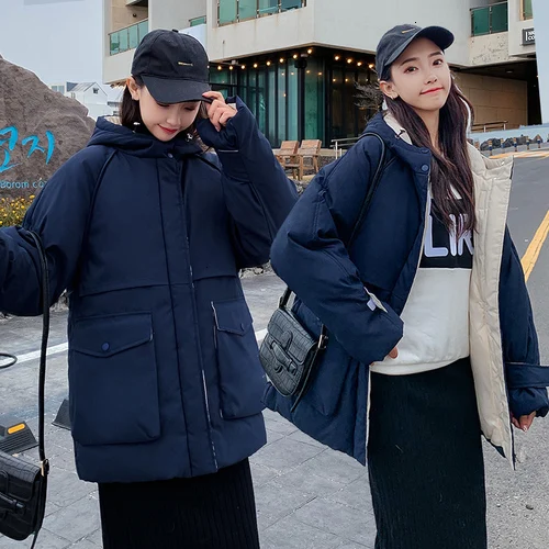 

2019 Student Short Down Cotton-padded Bread Military Women Winter Jacket Women's Warm Colrio Jacket Feminino Coat With A Hood