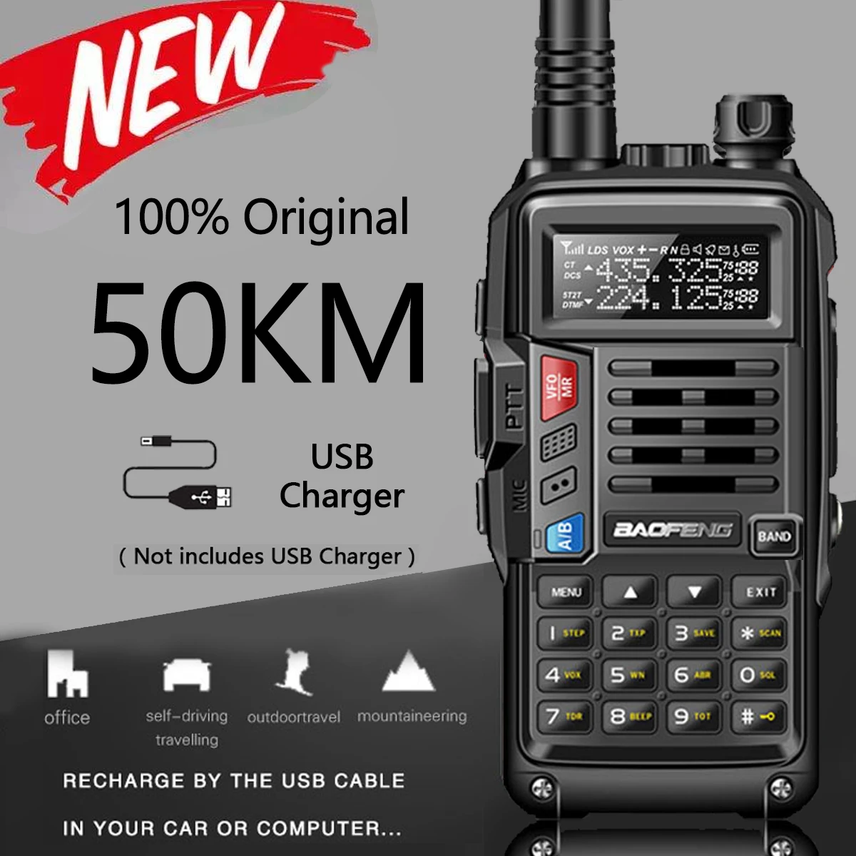 The Car Households Are Two -port USB2.4A Travel Ca BaoFeng UV-S9 Plus 8W/10W High Power Walkie Talkie Transceiver CB Radio 50km