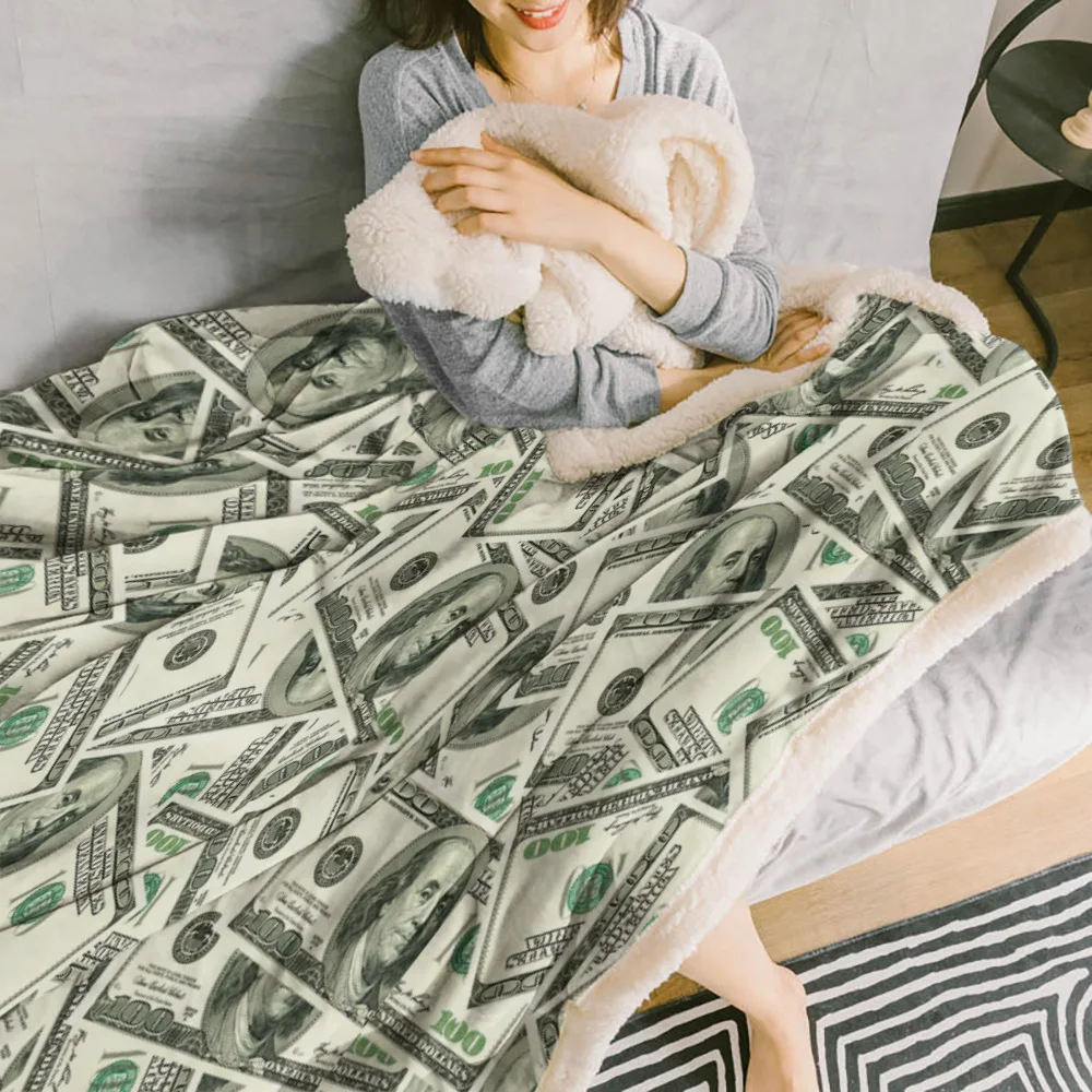 Одеяло с узором долларовых купюр, покрывало, мягкое и теплое, флисовое, рождественское украшение, покрывала для кроватей.