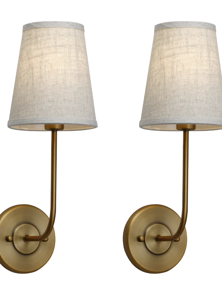 Permo Set of 2 Classic Country Industrial Wall Lamp with Flared Funnel Linen Fabric Shade Bedroom Bedside Reading Light