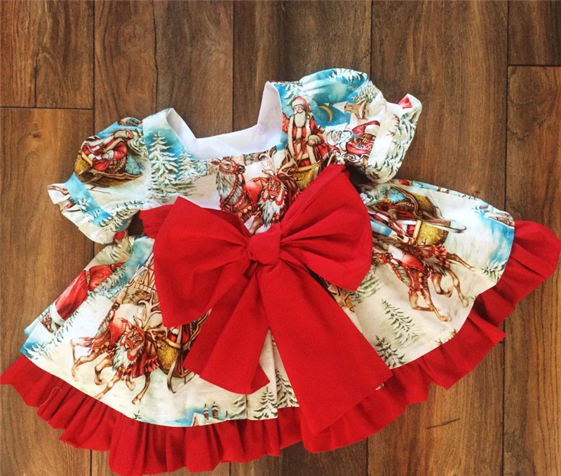 

Винтажное детское рождественское платье с элементами для маленьких девочек, расклешенвечерние мини-платье принцессы с Сантой