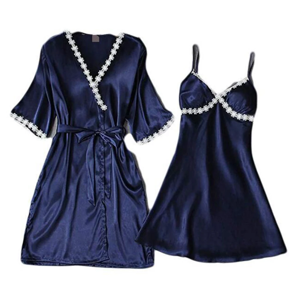 Женская одежда для сна халат комплект из 2 предметов мини кимоно и Ночная рубашка