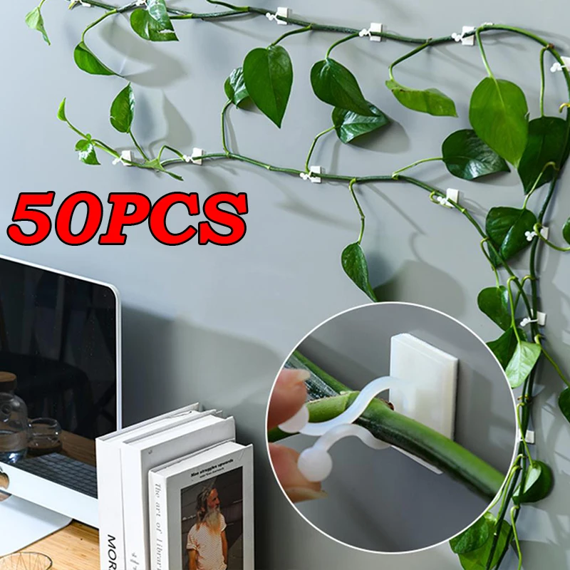 

50PCS Plant Climbing Wall Self-Adhesive Fastener Tied Fixture Vine Buckle Hook Plant Cages Supports Home Office Wire Fixing Hook