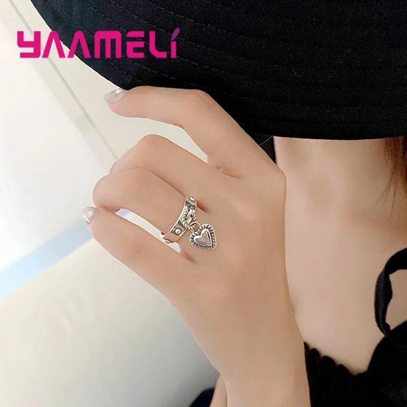 

925 стерлингового серебра стимпанк СЕРДЦЕ Регулируемый Обручальное кольцо для женщин и девочек подарок для лучшего друга, модное ювелирное ...