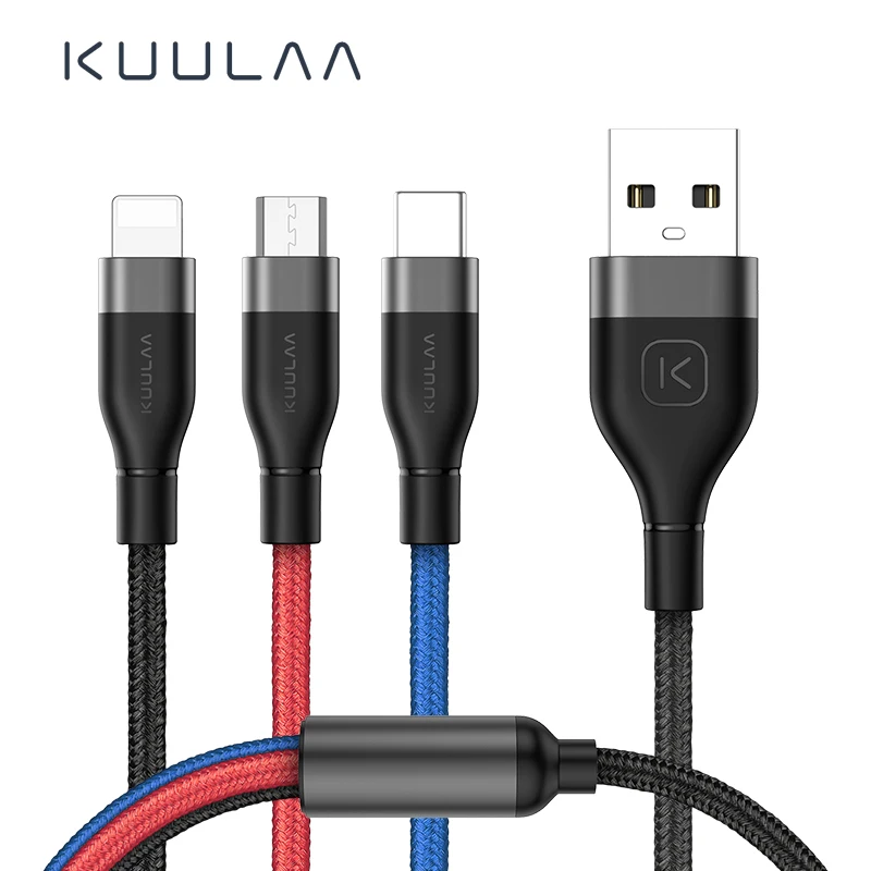 KUULAA 3 в 1 USB кабель для мобильного телефона Micro Type C зарядный iPhone быстрой зарядки