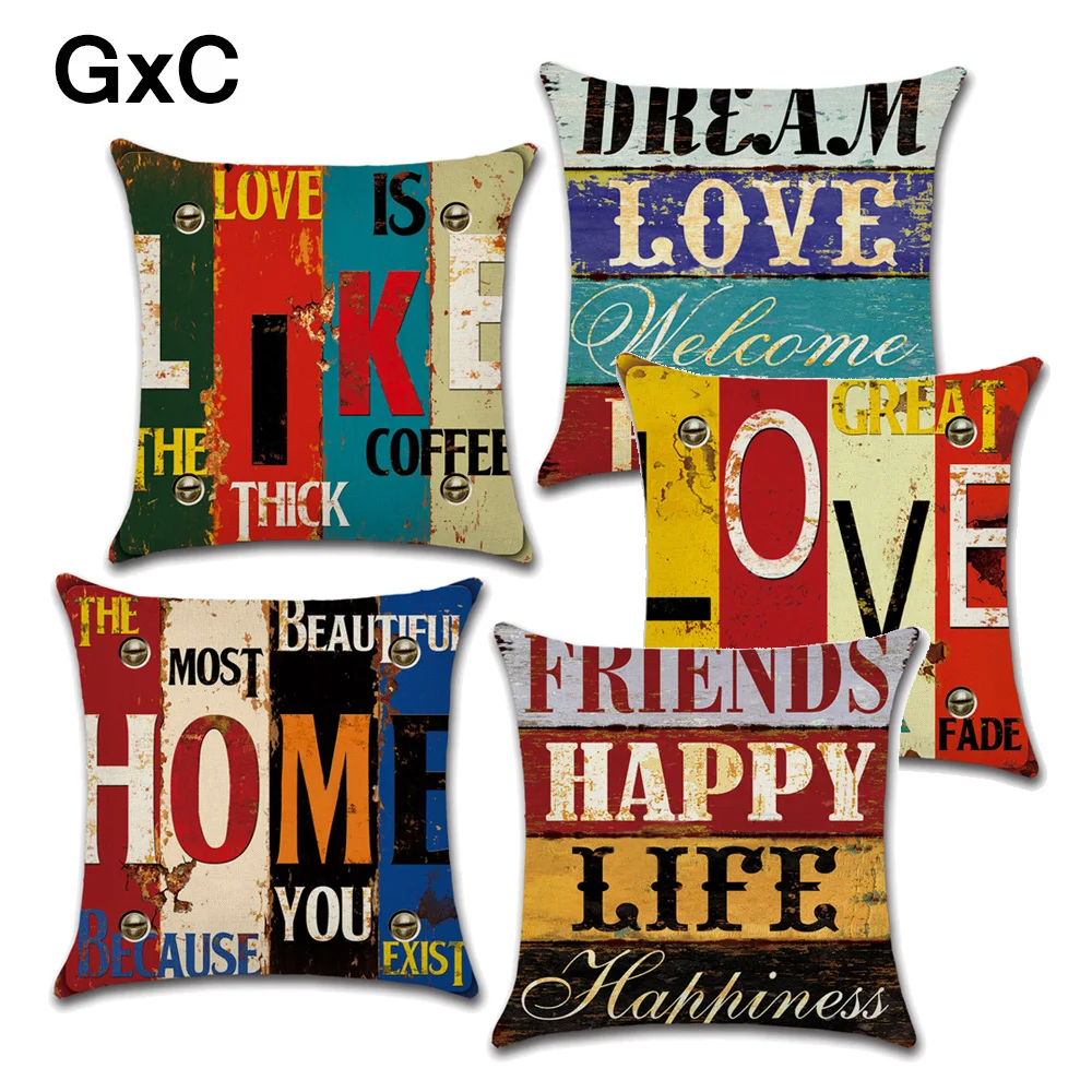 

New retro rumors Mediterranean hand-painted letters linen cotton hug pillowcase