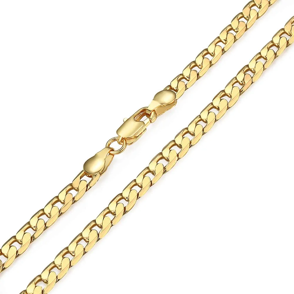 5mm Mens Womens Necklace Chain Cut Flat Curb Cuban Link 585 Rose Yellow Gold Color GNM89 |